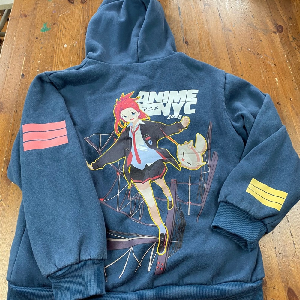 Anime NYC 2023 Graphic‎ Zip Up Hoodie Jacket Blue Pink Lined Size S